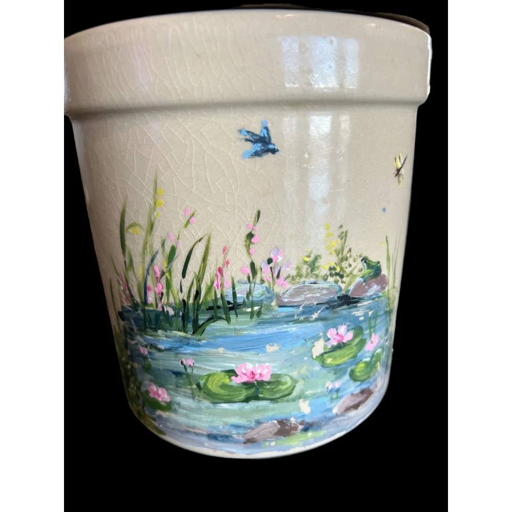 Hand Painted Signed Stoneware Crock Storage Idea One of a Kind Handpainted Gift